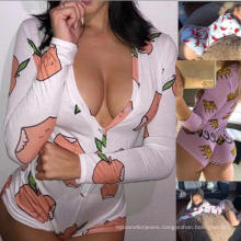 Hot Selling Womens Silk Romper Fruits Sleep Wear Sexy Onesie Pajamas